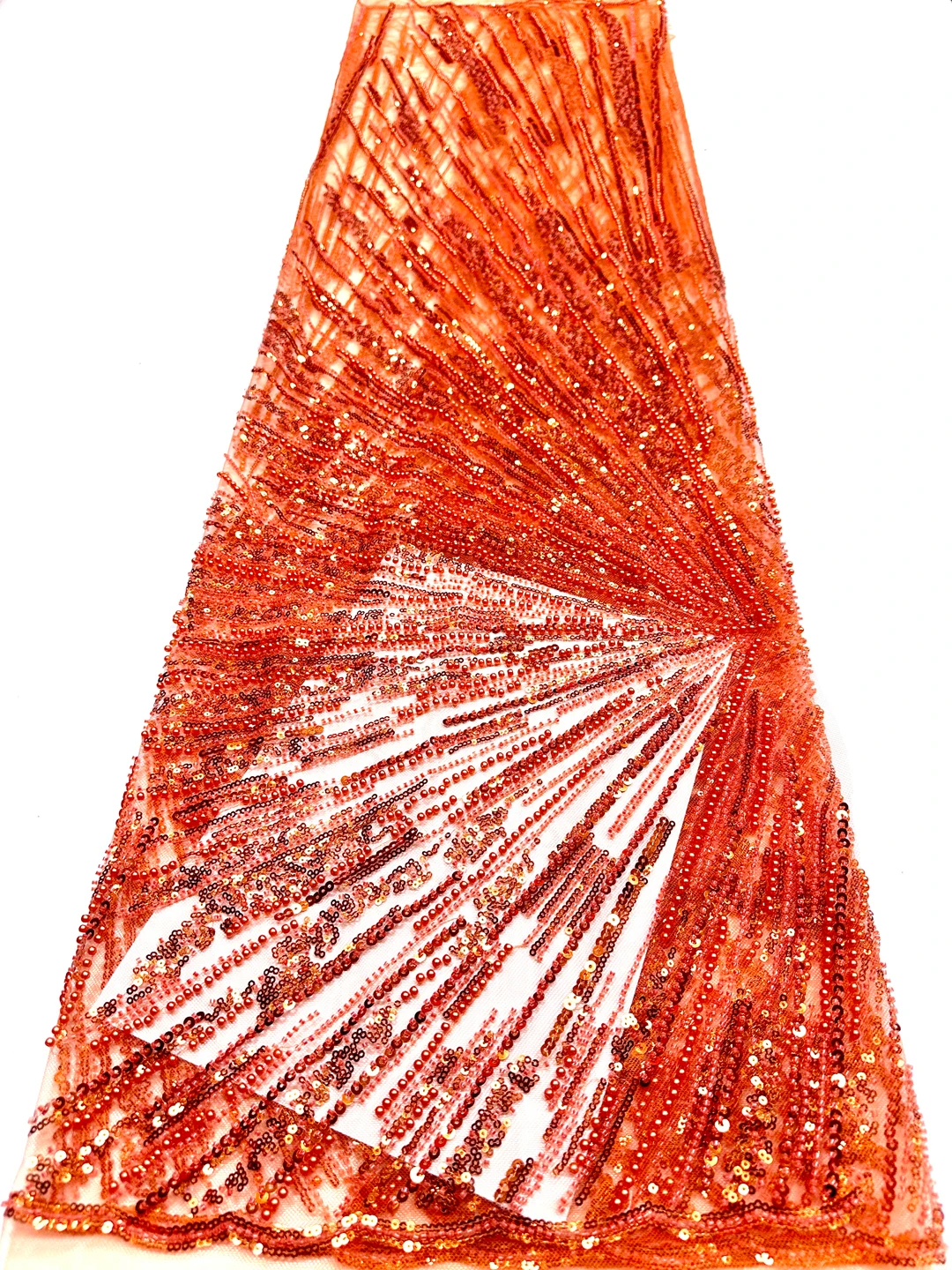 

Orange African Lace Fabric 2026 High Quality French Beaded Luxury Tulle Lace Nigerian Sequins Net Lace Fabric For Wedding Dress