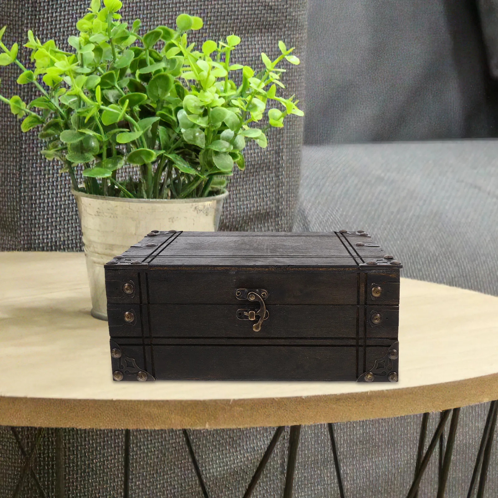 Vintage Wooden Treasure Box Retro Trinket Chest Jewelry Storage Organizer Home Decor Keepsake Chest Photo Prop view 4