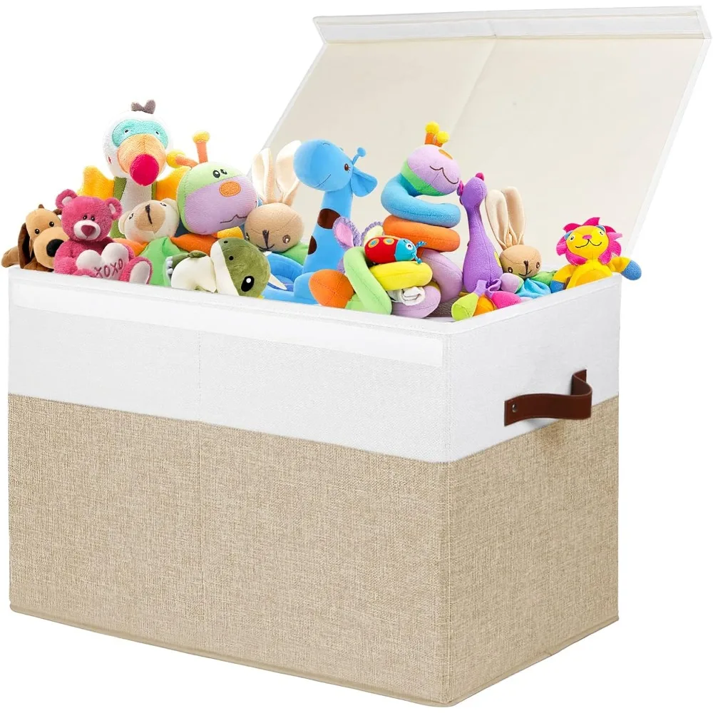 

Large Toy Storage Box with Lid, Sturdy Toys Storage Chest Bin Organizer Basket with Dividers for Kids