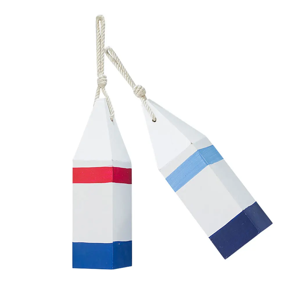 

2Pcs Mediterranean Style Wooden Buoy Shape Pendant Wall Hanging Decor for Nautical Home Shop Cafe Hotel Bar Art Decoration