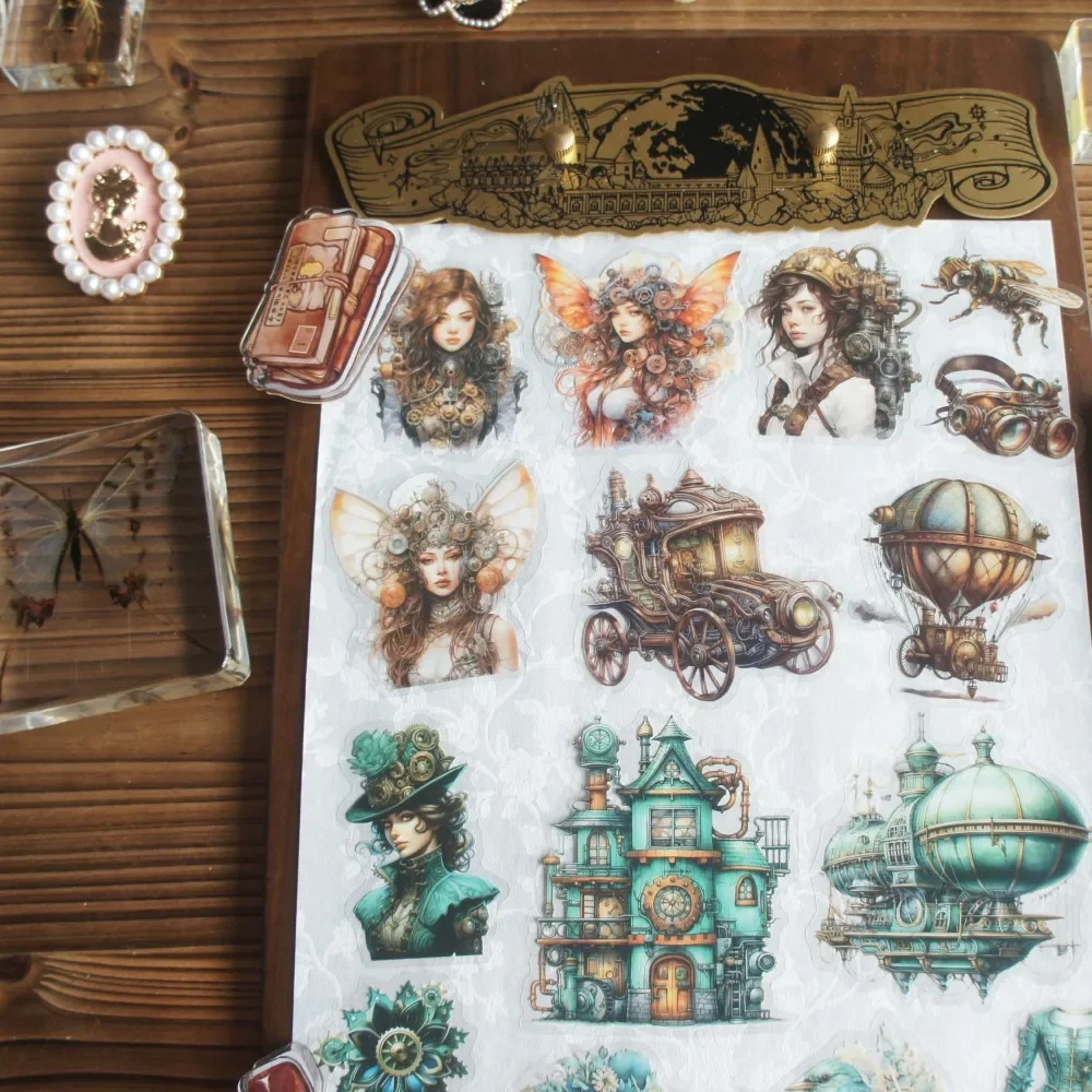 

18pcs Elegant Inventor of Steam Gear Style Design PVC Sticker Scrapbooking DIY Gift Packing Decoration