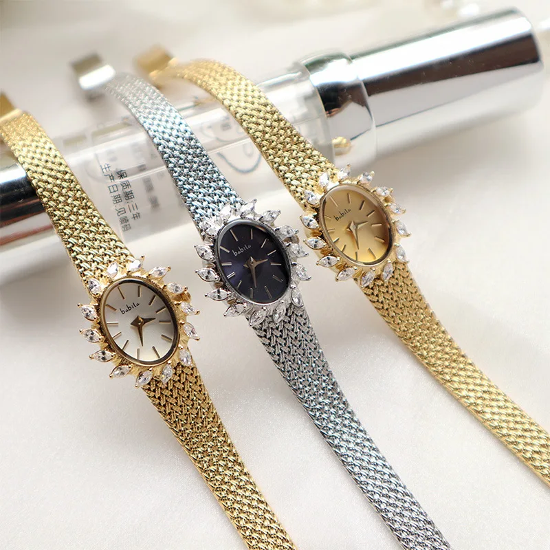 

18k gold vintage oval dial quartz wristwatch waterproof knit band bracelet ring chain dress ladies watch top gift clock reloj