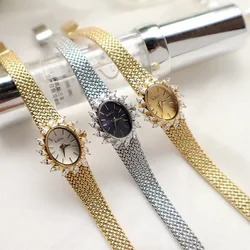 18k gold vintage oval dial quartz wristwatch waterproof knit band bracelet ring chain dress ladies watch top gift clock reloj