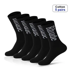 5 Pairs Men's Medium Socks Can Be Worn With Letter Pattern In All Seasons run Sports And Fashion Socks Basketball socks