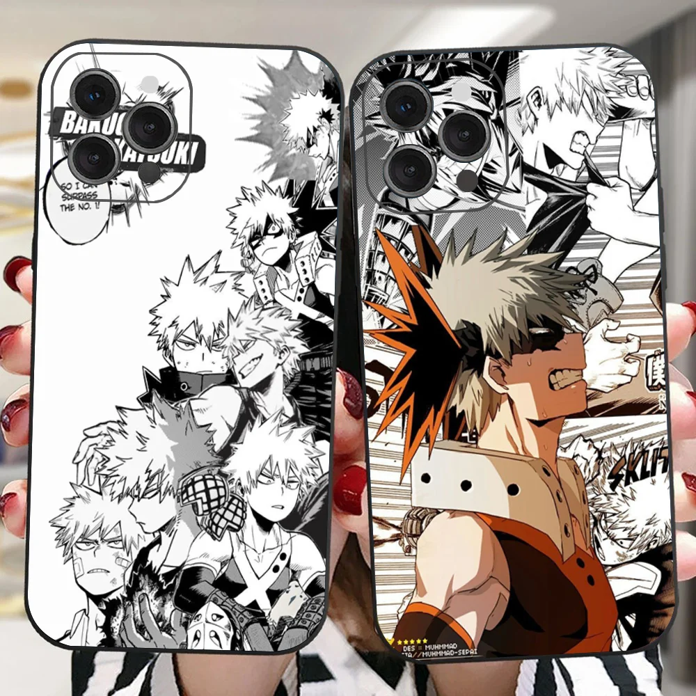 Anime B-Bakugo Katsuki Phone Case For IPhone 16 15 14 13 Pro Max 11 12 Mini X Xs XR Se 2022 Black Silicone Cover