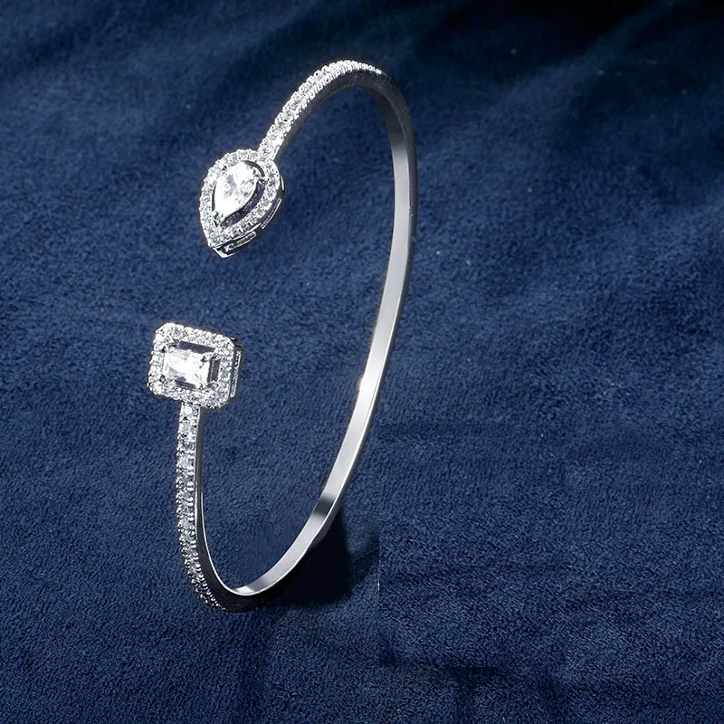 Brazalete de Plata S925 Sólida con Moissanita de Corte Pera de 1CT, Brazalete Rígido con Diamante de Laboratorio en Forma de Gota de Agua, Pulseras de Plata para Mujer, Joyería Fina
