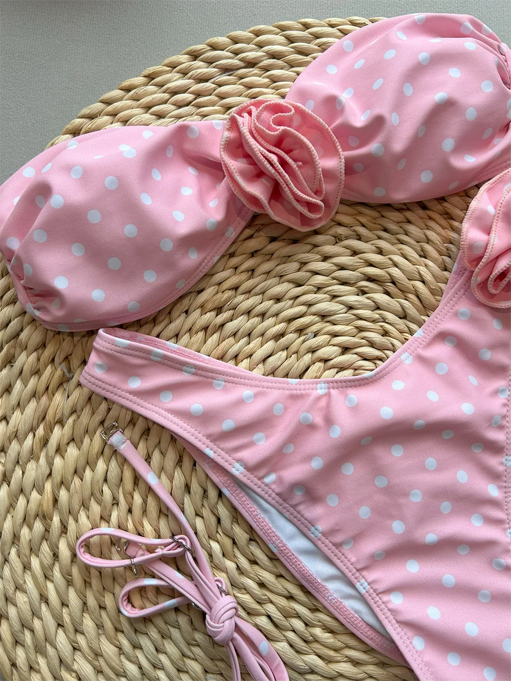 Para Praia Pink Dot 3D-Blumen-Bandeau-Bikini-Set 2025, Push-Up-Bademode für Damen, brasilianischer Badeanzug, Bikini, sexy Badeanzug