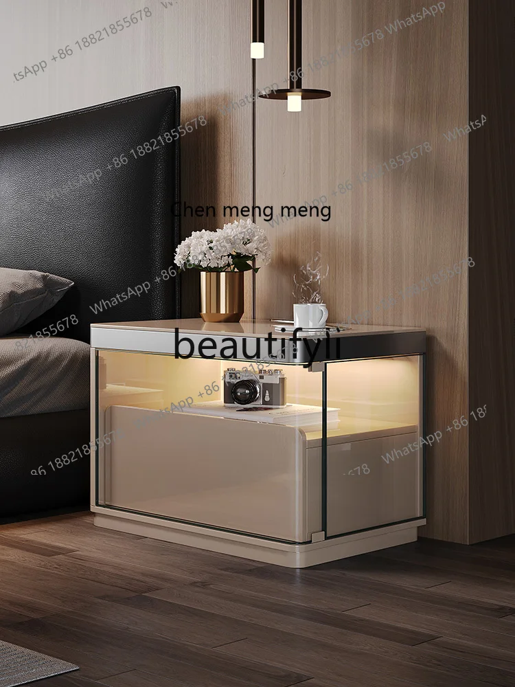 

Italian minimalist, intelligent high-end glass modern minimalist light luxury master bedroom bedside cabinet H