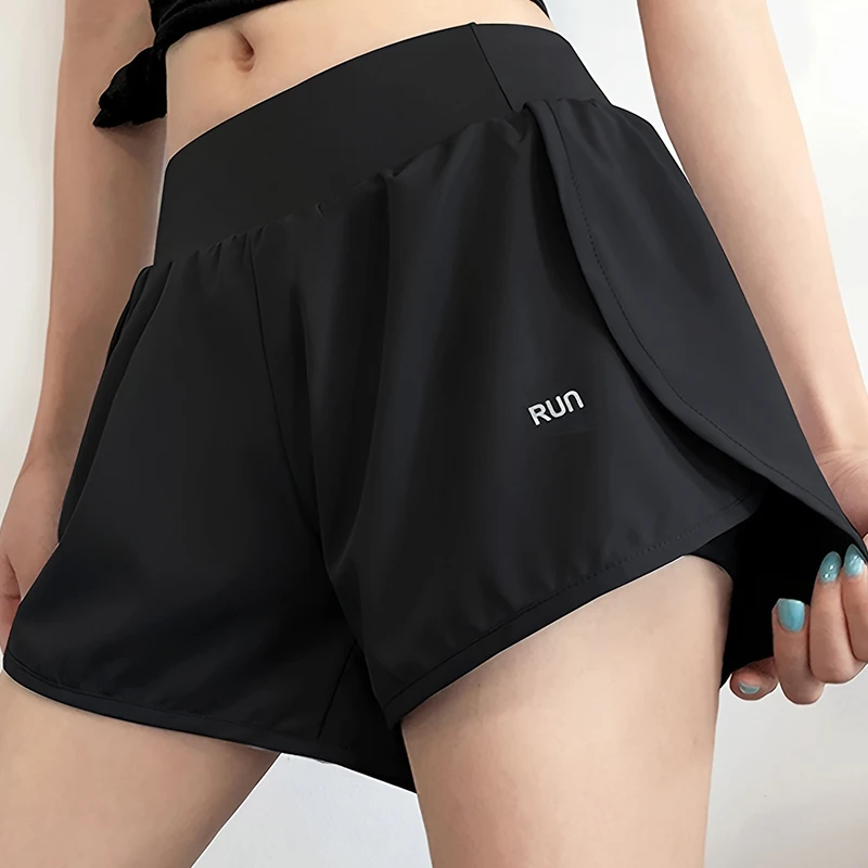 

Sports Shorts Women's Quick Dry Breathable Loose Fake Two Yoga Fitness Anti-slip Marathon Running Pants Summer Lining