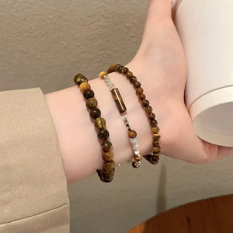 Bracelet Mixed Tiger Eye Silver Beads Vintage Retro Style Student Couple Casual Fall Winter Elegant Handmade Jewelry