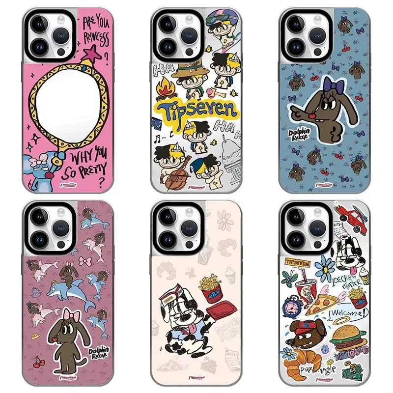 

Cartoon Animal Food Silver Border Mirror Magnetic Phone Case Cover for IPhone 12 13 14 15 16 Pro Max Case for IPhone 16 Pro Max