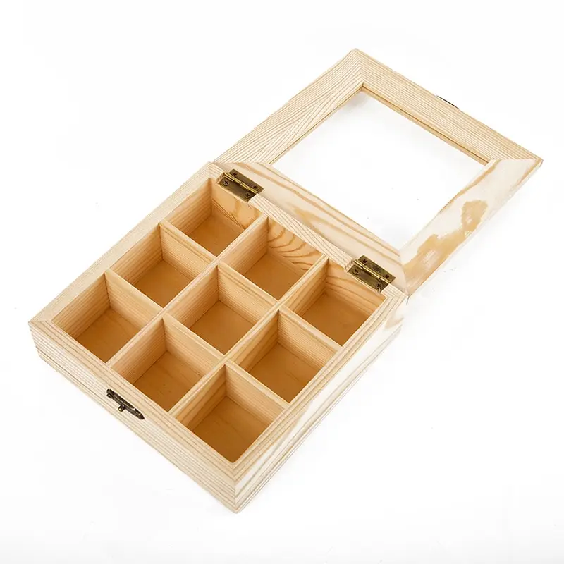 

9 Grids Slots Wooden Eyeglasses Storage Box Sunglasses Glasses Display Case Travel Jewelry Organizer Container Transparent Lid