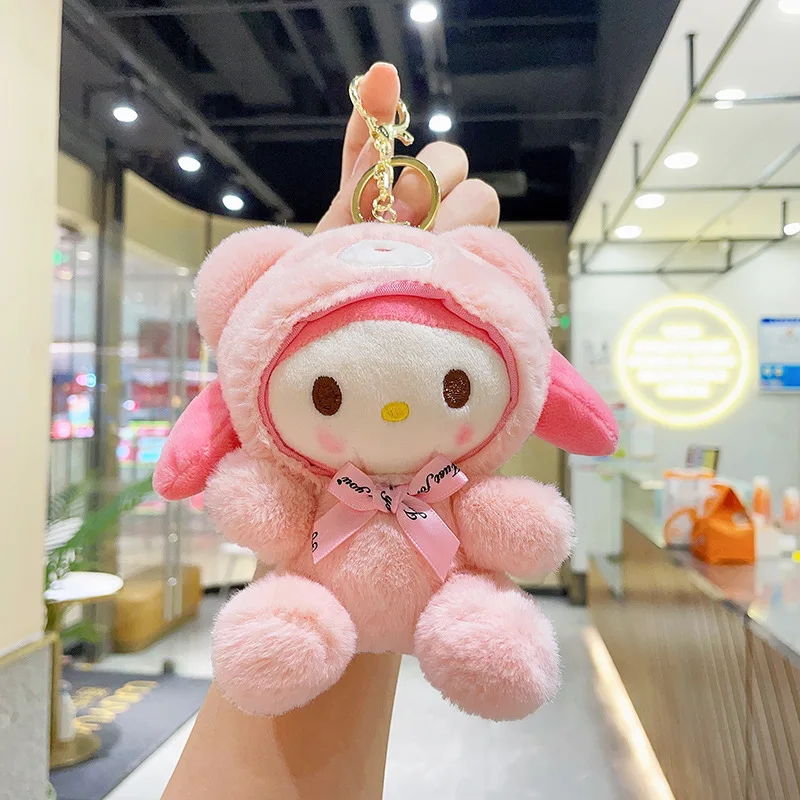 12cm Sanrio Cartoon Anime Keychain Plush Toy Kuromi My Melody Pochacco Pompom Purin Cinnamoroll Cute Soft Stuffed Dolls Pendant