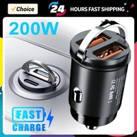 100W/200W QC3.0 PD Mini Car Charger 12-24V Lighter Fast Charging Car USB Type C Charger for Xiaomi Samsung Huawei iPhone Power