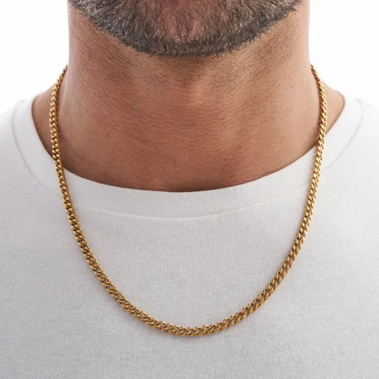 Trendy Gold Plated Jewelry Cuban Link Curb Chain Stainless Steel Neck Chains 18k Gold Filled Chain Necklace For Men