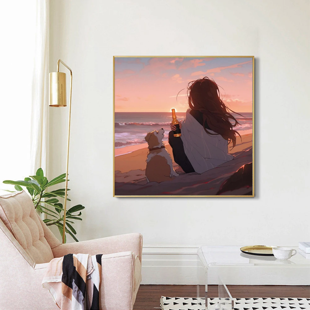 5d Diamond Painting Seaside Sunset Girl Full Diamond Mosaic Embroidery Cross Stitch Diamond Painting Kits Landscape Home Decor