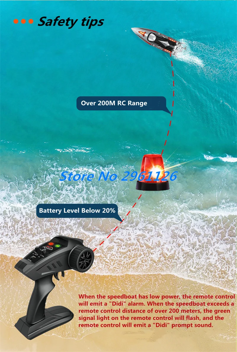 Brushless Overturn Reset High Speed Radtio Control Speedboat Boat 2.4G 70KM/H Closed Waterproof Alarm Prompt RC Boat Model Toy