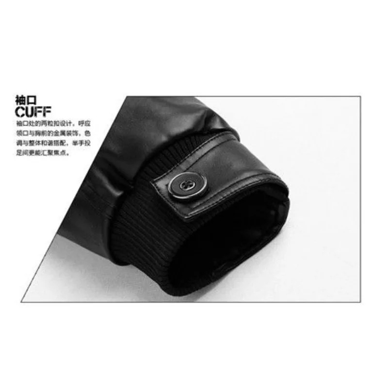 Luxury Spring Autumn Leather Jacket Men Zip Stand Up Collar Pocket Biker Jacket Slim PU Leather Coat Windproof Outerwear Black