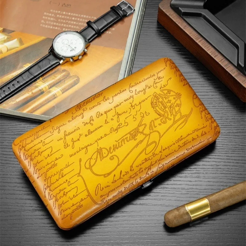 Luxury Leather Cigar Humidor, Classic Portable 3-5 Cigar Cedar Wood Lined, Moisturizing Sealed Travel Case, Elegant Art Gift Box