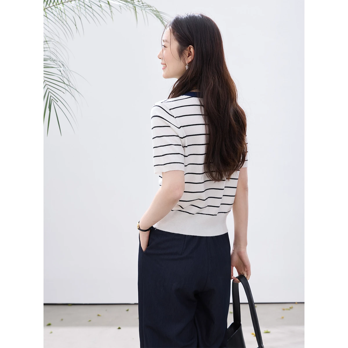 VIMLY Women's Striped Knit T-Shirt 2026 Summer New Commute Preppy Color Block Striped Crew Neck Casual Short Sleeve Top 30875