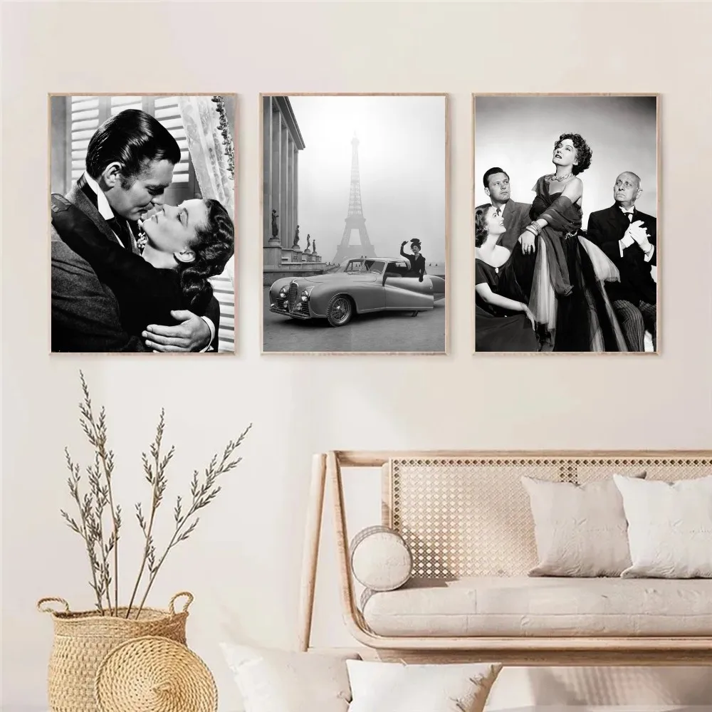 1pc Black And White Vintage Photo Classic Movie Poster Self-adhesive Art Poster Waterproof Paper Sticker Wall Decor