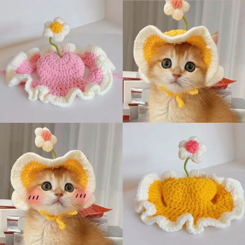 

Pet Cat Springfield Flower Hat, Wool Dog Cat Headgear Finished Headgear Decoration Hand-woven Cute Drag Cat Accessories