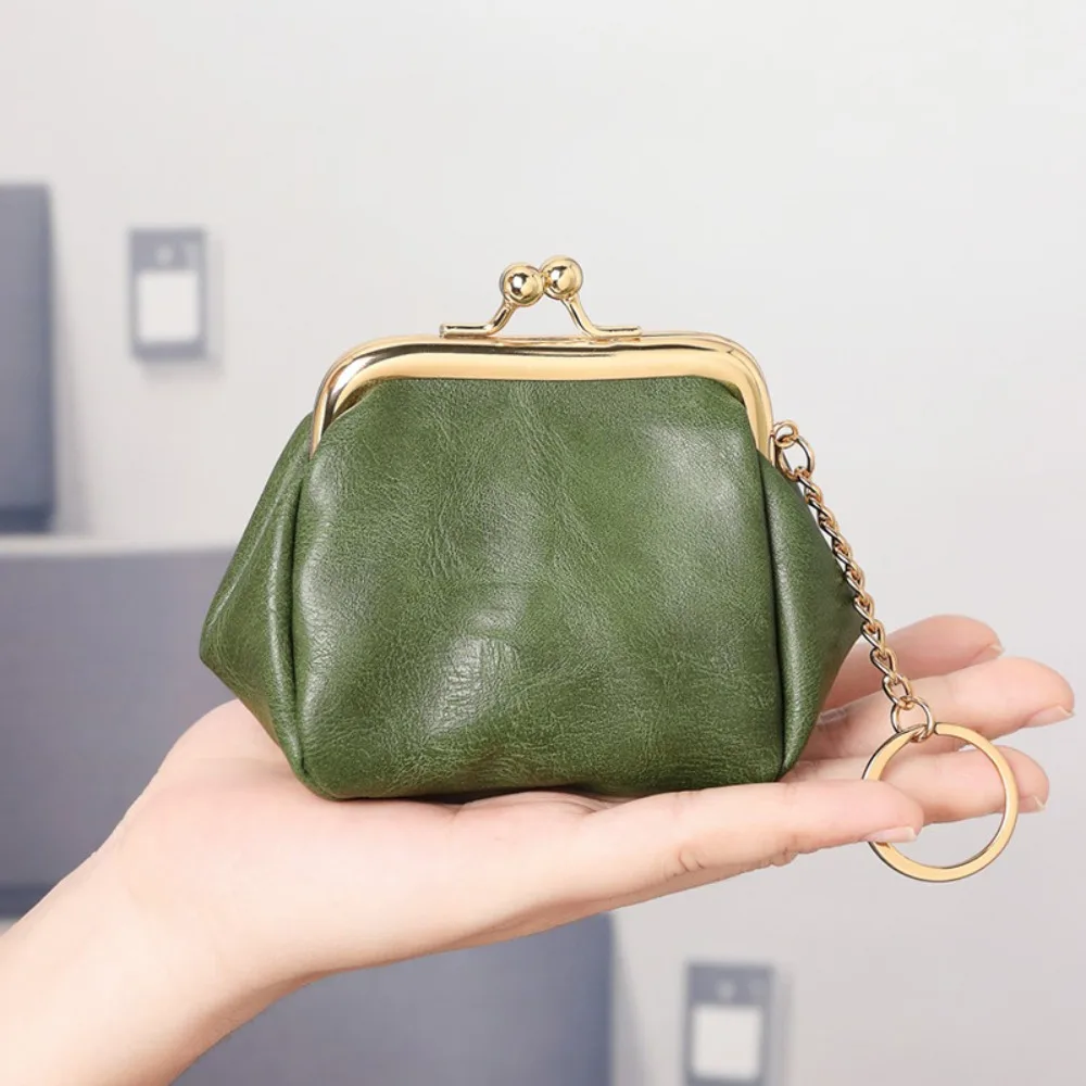 New Compact Retro Clasp Zero Wallet for Women - First Layer Oiled Wax Soft Leather Coin Purse Organizer Bag