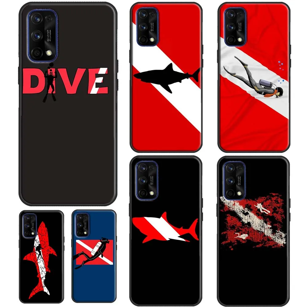 Dive Scuba Diver Shark Diving Flag For OnePlus 11 10 Pro 10T Nord 3 2T CE 2 Lite Realme C55 C35 C33 C31 C30 C21Y GT Neo 5 Case