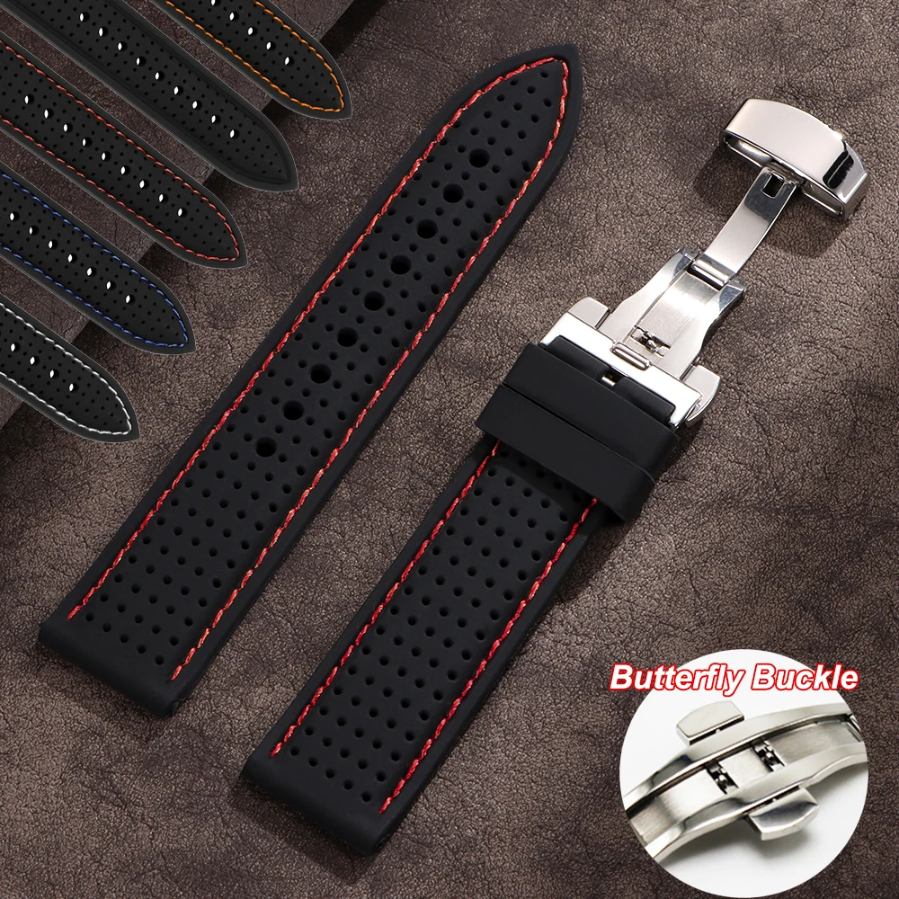 20mm 22mm 24mm Premium Silicone Watch Band Waterproof Soft Rubber Strap Breathable Watch Strap Replacement for Universal Watch