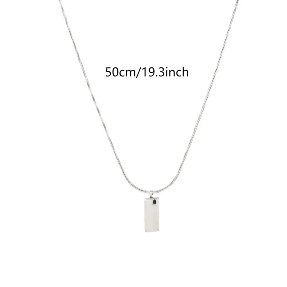 Einfache Herren-Halskette mit quadratischem silberfarbenem Edelstahl-Anhänger, Retro-Schlangenkette, Hip-Hop-Schmuck, Damen-Halskette, Accessoire – Detail 5