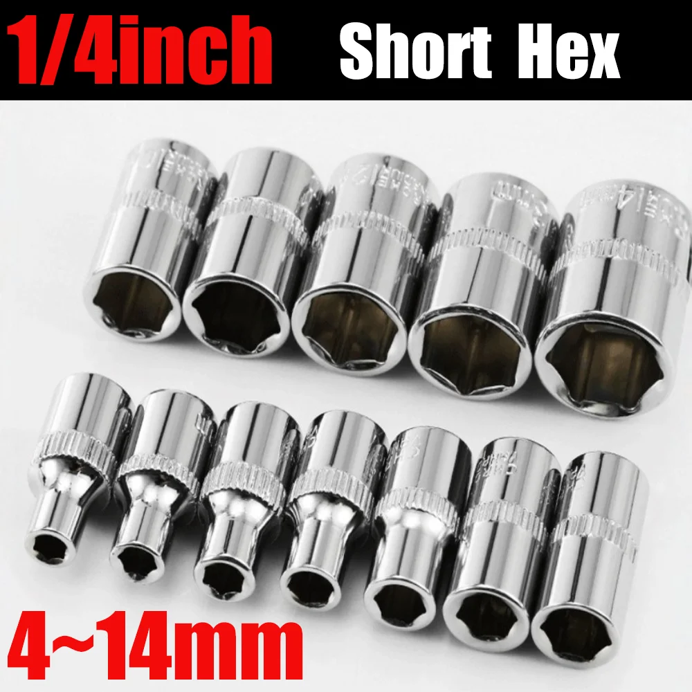 1/4 Drive Inch 4 4.5 5 5.5 6 6.5 7 8 9 10 11 12 13 14mm Ratchet Wrench Socket Head Sleeve Double End Hand Tools