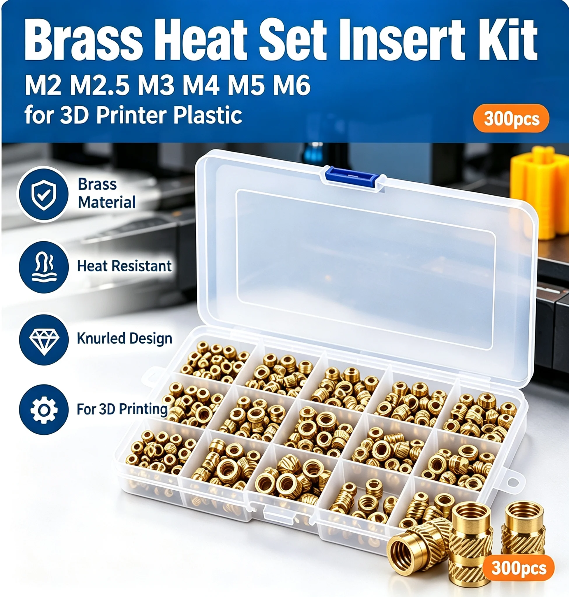 Brass Heat Set Inserts Kit M2 M2.5 M3 M4 M5 M6 Hot Melt Knurled Threaded Embedment Nuts for 3D Printer Plastic