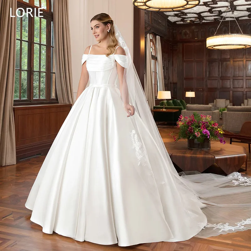 LORIE Exquisite A-Line Satin Wedding Dress Spaghetti Strap Bride Prom Dresses Pleated Floor-Length Bridal Gown 2025 Customized