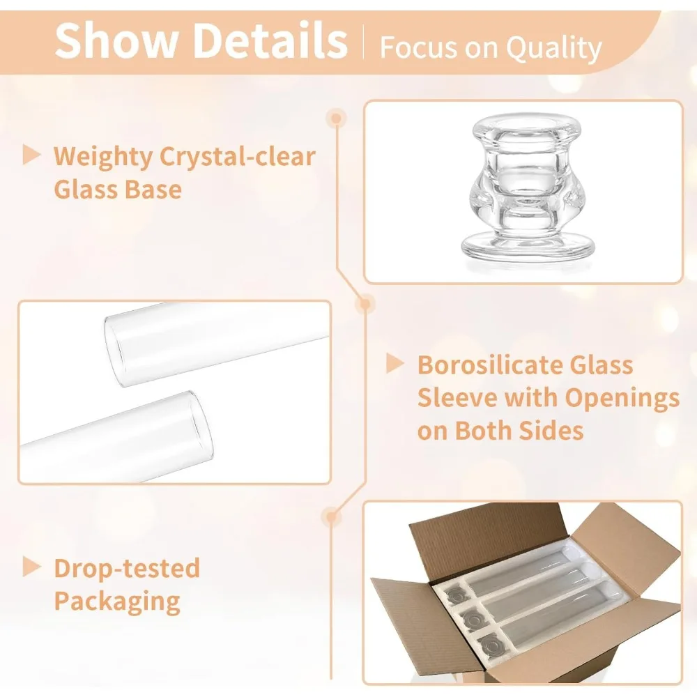 مجموعة من 10 حوامل شموع مستدقة من الزجاج الشفاف للقطع المركزية - حامل شمعدان كبير للمناسبات والديكور #6