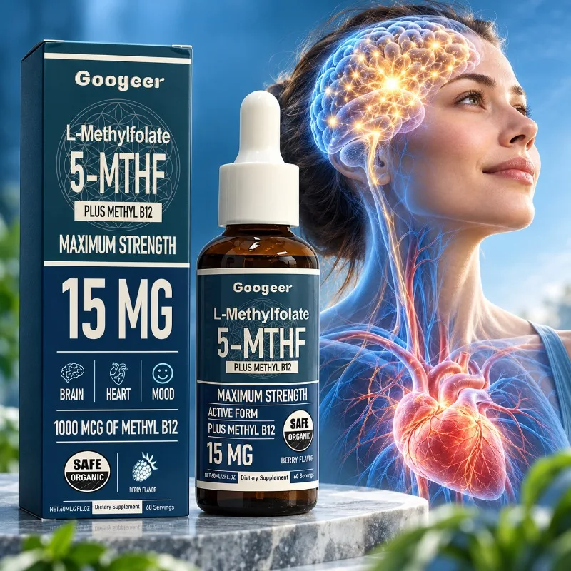 L-Methylfolate 5-MTHF Liquid Drops - Boosts Brain Memory, Heart Health & Mood Support with Methyl B12 1000mcg Berry Flavor 60ml