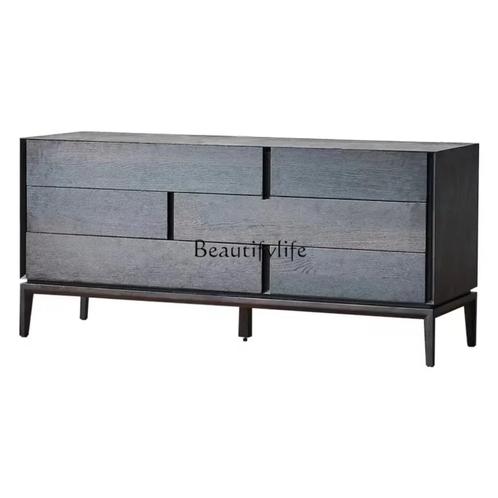 

ls 04Minimalist Italian Oak Smoky Color Drawer Cabinet Square Side Cabinet Storage Entrance Cabinet Black