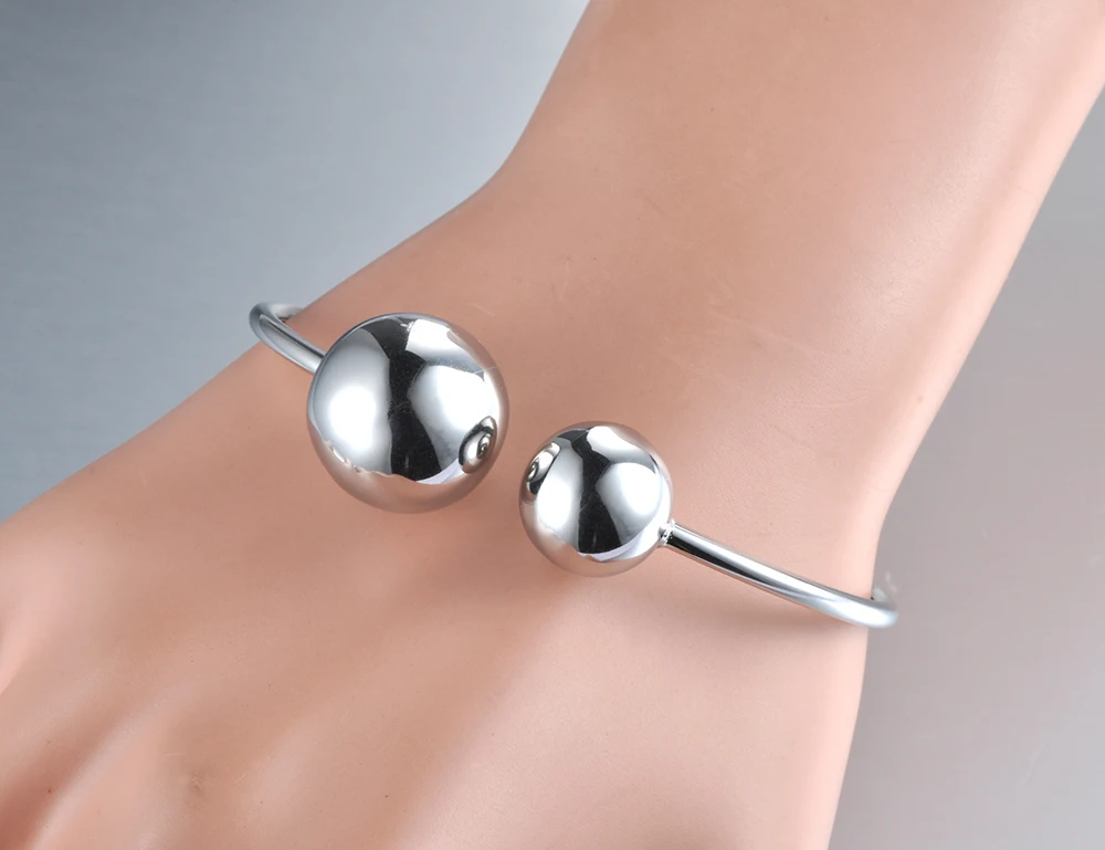 Lokaer Trendy Double Big Ball Stainless Steel Cuff Bracelet Jewelry For Women Silver Color Bracelet Bangle Valentine Gift B19009