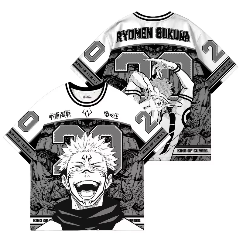 2026 Sukuna Jujutsu Kaisen Monochrome Manga Panel Jersey Cursed King No. 20 Adult Kids T-Shirt Summer Quick-dry Lightweight Tops