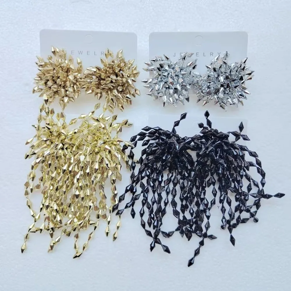 1Pair Versatile Exaggerated Explosion Earrings High End Plastic Ear Jewelry Flower Tassel Earrings Beads Earrings