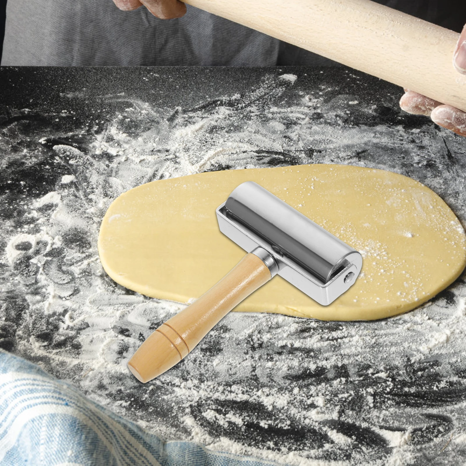 

Rolling Pin Dough Pastry Roller Stainless Steel Wood Handle 100mm 902g Baking Pizza Tool Nonstick Reusable Kitchen