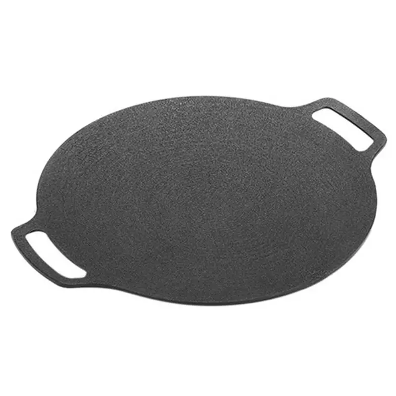 ABXY 38Cm Thick Cast Iron Frying Pan Flat Pancake Griddle Non-Stick Bbq Grill Induction Cooker Open Flame Cooking Pot