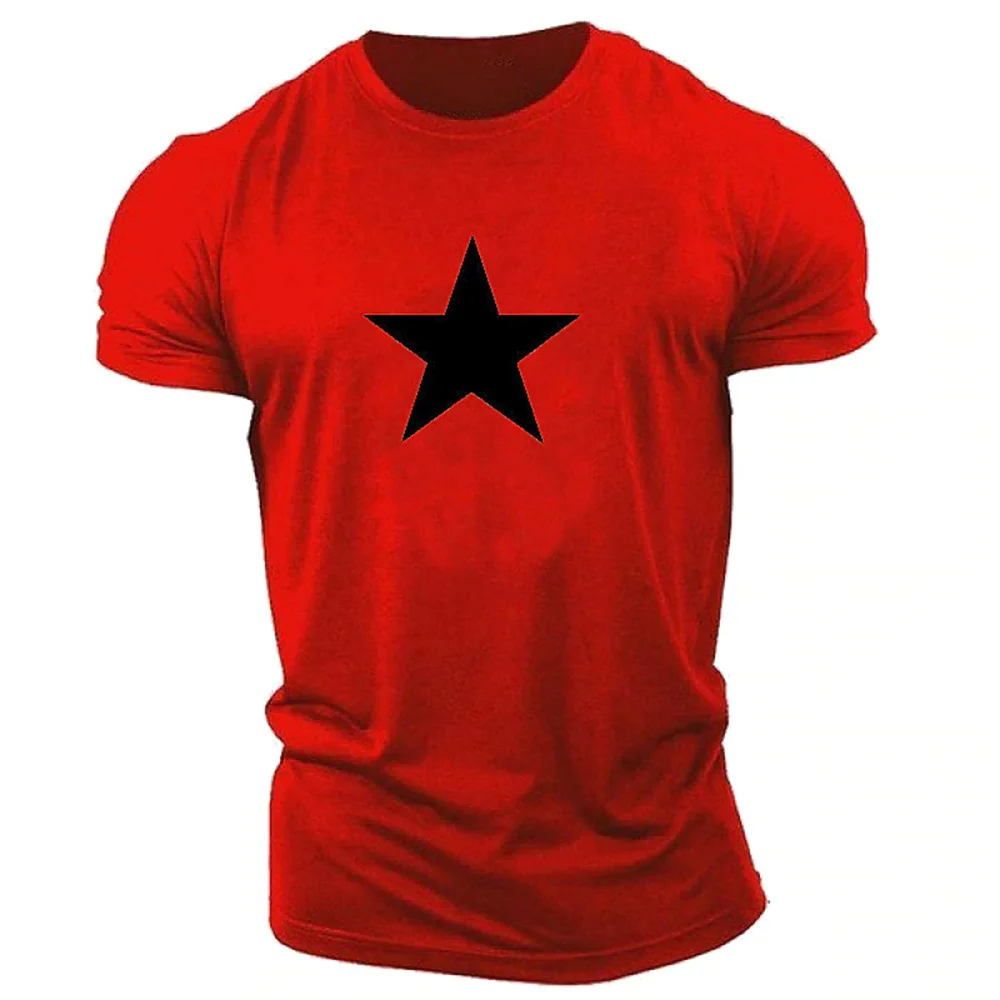 2024 Classic Vintage 3D Five Pointed Star Solid Color Printed T-shirt Casual Super Sports Breathable Men\'s Short Sleeved T-shirt