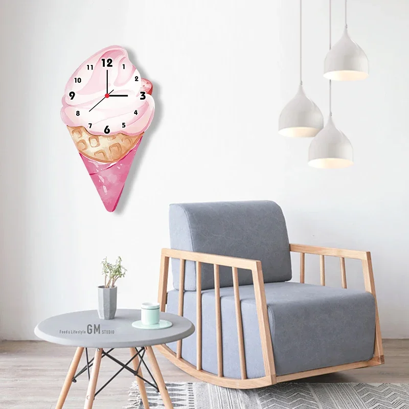 Ice Cream Cartoon Creative Clock Wall Hanging Living Room Kindergarten Cold Drink Shop Beverage Shop Decorative Wall Clock