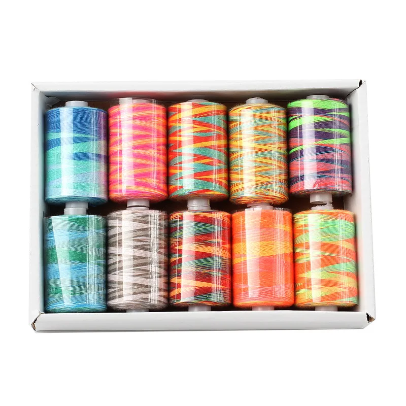 10PC 1000Yards Rainbow Polyester Sewing Thread Polyester Thread Hand Stitch Section-Dyed For Needlework&Machine Sewing