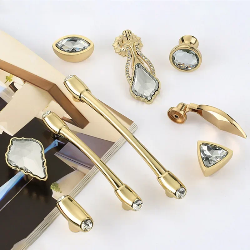 Nordic Luxury Gold Diamond Furniture Handle Crystal Wardrobe Drawer Knob Solid Cabinet Door Handle High Quality Home Decoration