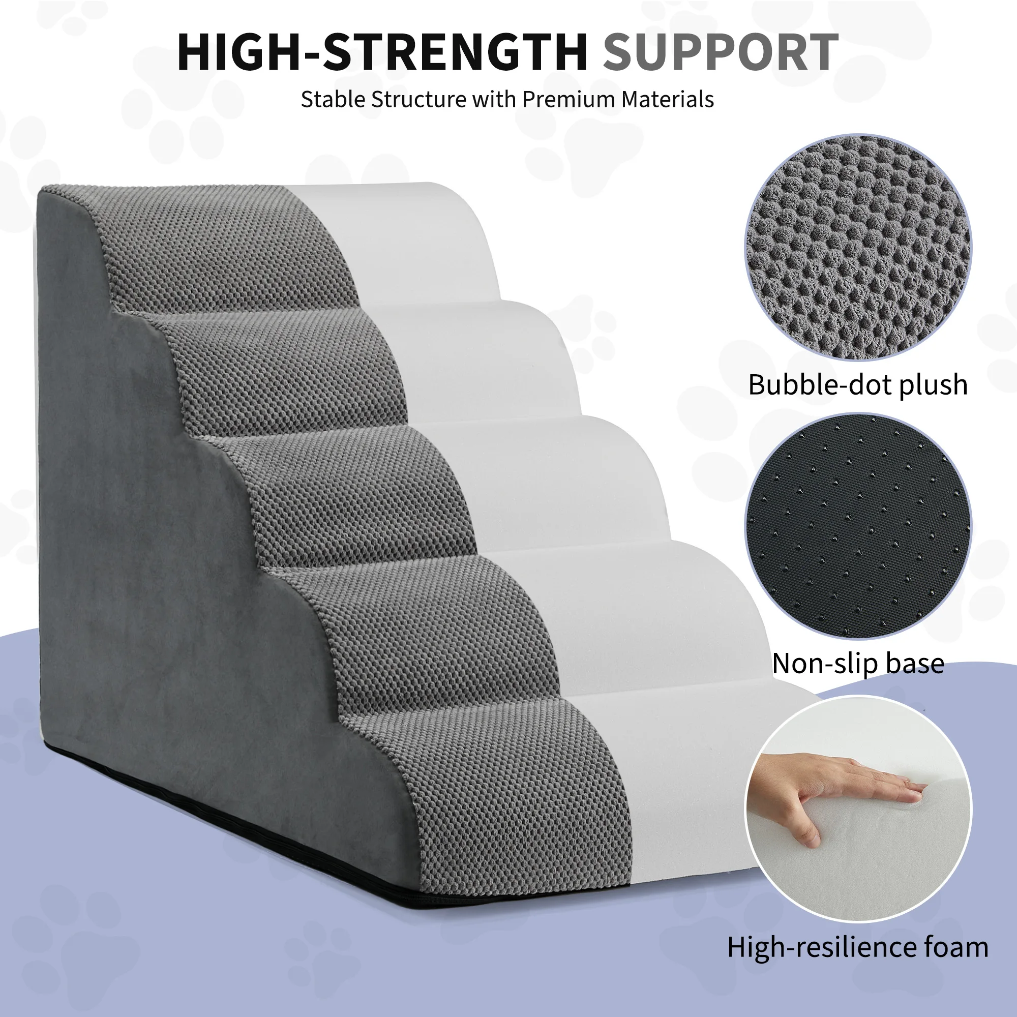 Dog Stairs for High Beds, Pet Steps Ramp with Non-Slip Corduroy Cover, Supports up to 80 Lbs, Orthopedic Pet Stairs for Joint Pain Relief, Ideal for Small, Medium & Senior Dogs