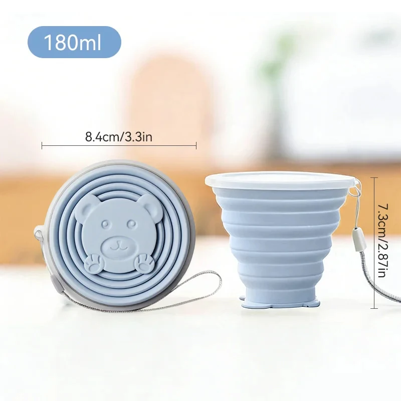 Portable Foldable Silicone Cup for Travel Cute Bear Design Collapsible Water Bottle Mouthwash Cup 180ml view 6