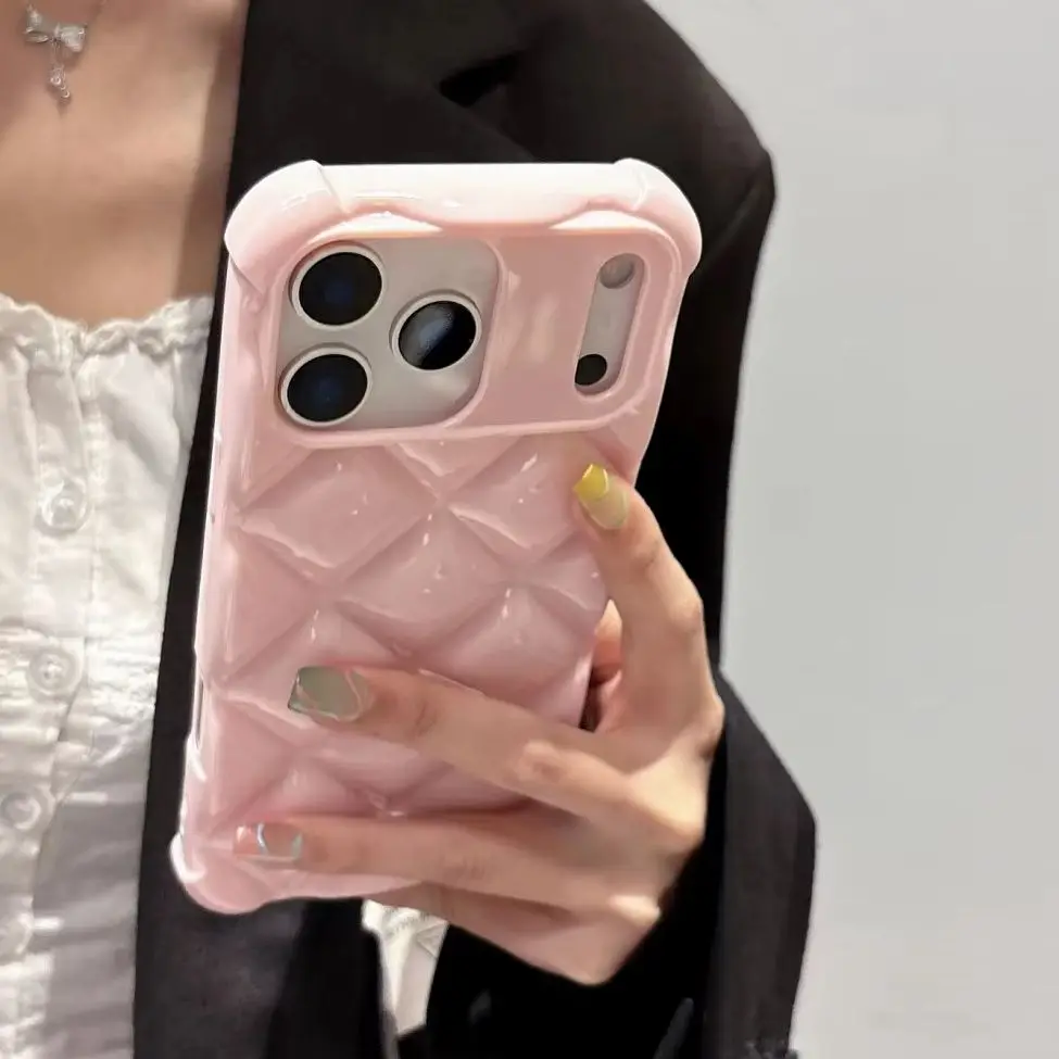 Mode Diamant Gitter Muster Telefon Fall Für iPhone 17 Air 16 E 15 14 Plus 13 12 Mini 11 Pro max Airbags Kissen Stoßfest Abdeckung