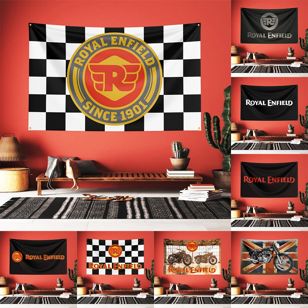 

3X5FT R-Royal enfields Game Flag Banner Four Hole Polyester Outdoor Decoration Room Garage Garden