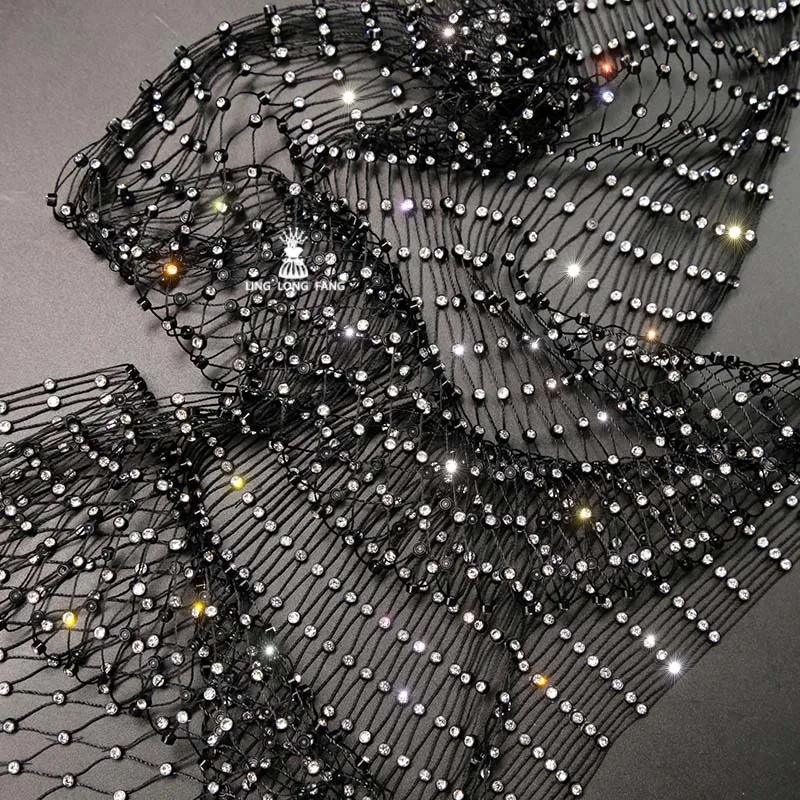 Fishing Net Hand Nail Diamond Mesh Fabric Black Color Sexy Decor Clothing Accessories Headdress Veil Designer Fashion Material